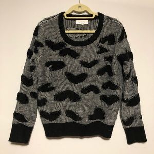 Jonh + Jen Heart Print Long Sleeve Crew Neck Sweater Top Large